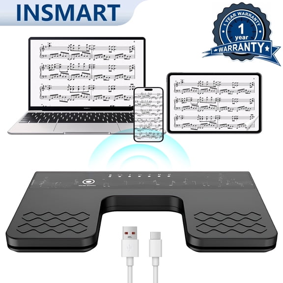 INSMART Wireless Bluetooth Page Turner Pedal Hands Free Foot Switch for iPad Tablet Phone and Laptop 60H Battery Silent Non Slip Design for Music Scores and Teleprompter