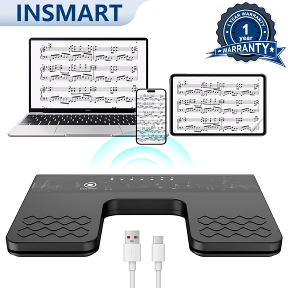 INSMART Wireless Page Turner Pedal, Bluetooth Hands-Free Foot Switch for iPad, Tablet, Phone, Music Score & Teleprompter