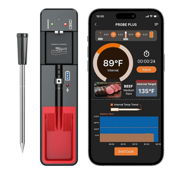 INSMART Wireless Smart Meat Thermometer,330FT Bluetooth Range,100% Waterproof,Precision Cooking Grilling,Multi Sensors,for BBQ,Oven,Grill,Kitchen,Smoker, Rotisserie Turkey Beef/iOS & Android App