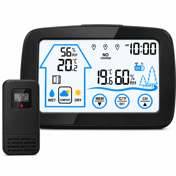 INSMART Wireless Weather Station, Indoor Outdoor Thermometer Hygrometer with Remote Sensor, Window Reminder, Air Comfort Indicator, Backlight
