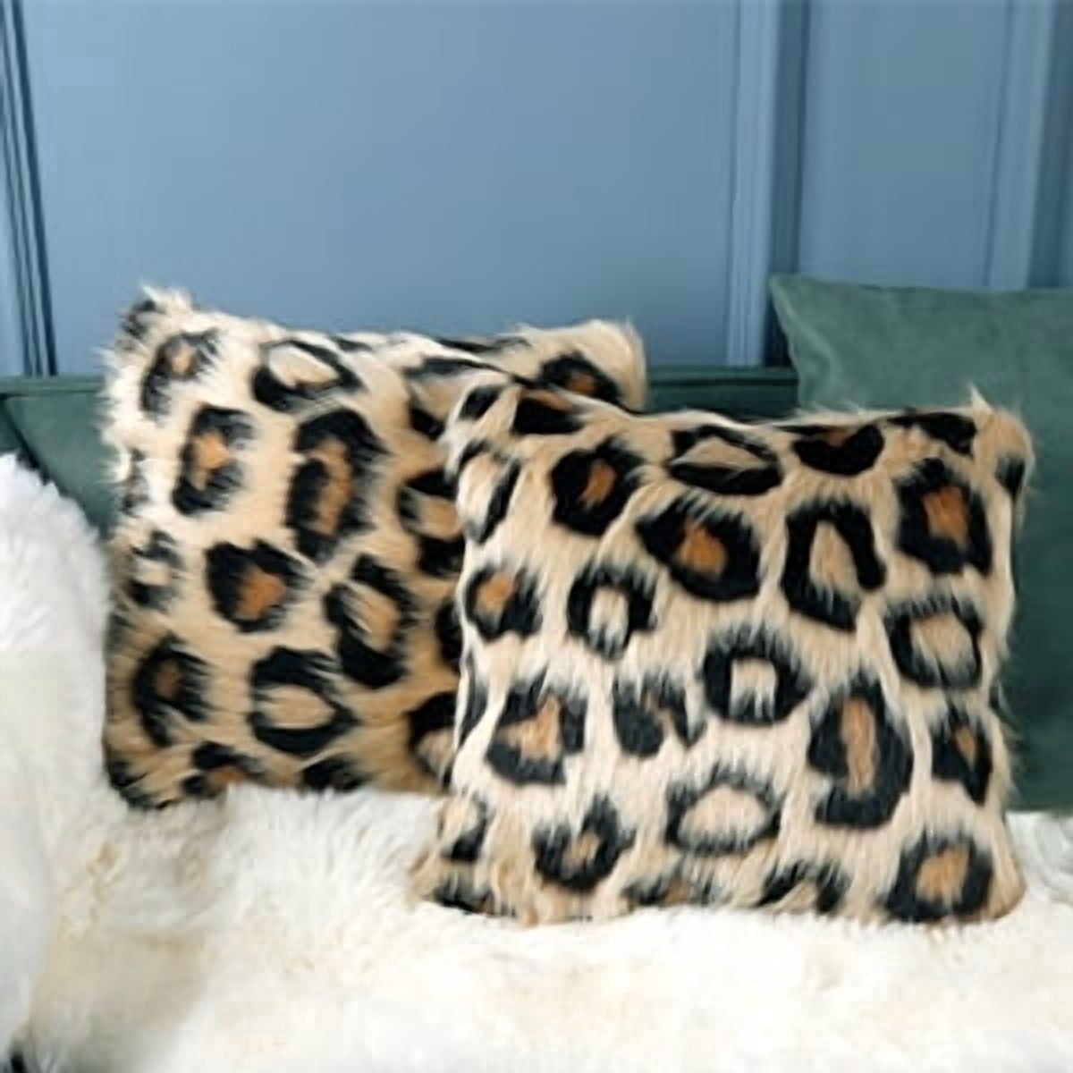 INSMEER Leopard Print Pillow Case Decorative Fluffy Pillow Covers Faux Fur Cushion Cover 18x18 inch for Bedroom Couch Sofa Home