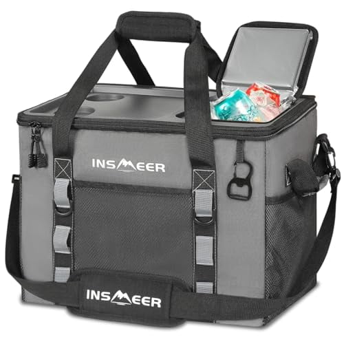 INSMEER SOFT COOLER BAG WITH HARD, 2 CUP HOLDERS, PORTABLE 40L/70 CANS - GRAY