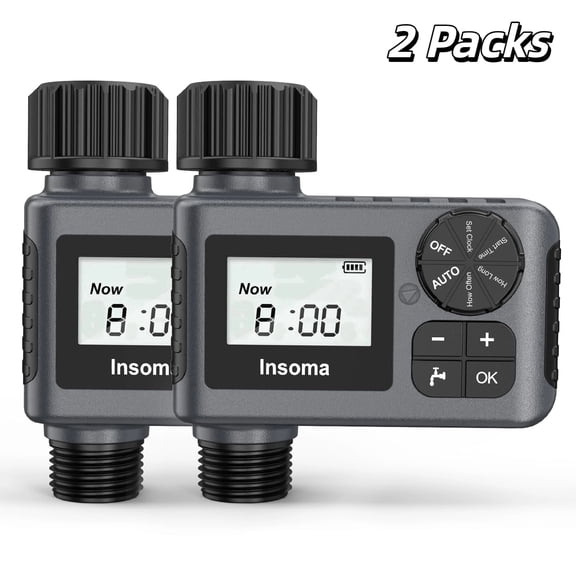2 Packs Water Timer for Outdoor Garden Hose, Water Sprinkler Timer with Rain Delay/Manual/Automatic Drip Irrigation and Lawn Watering System for Yard