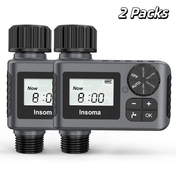 INSOMA 2 Packs Water Timer for Outdoor Garden Hose, Water Sprinkler Timer with Rain Delay/Manual/Automatic Drip Irrigation and Lawn Watering System for Yard