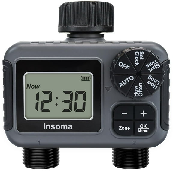 INSOMA 2-Zone Programmable Garden Hose Timer, Auto/Manual/Rain Delay Modes