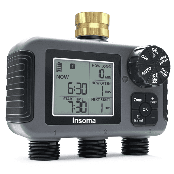 3-Zone Irrigation Timer, Programmable Automatic & Manual with Rain Delay, Waterproof