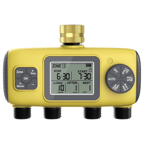 INSOMA 4 Zone Sprinkler Timer for Garden Hose, Water Timer with 3 Independent Zone, Programmable Automatic & Manual Irrigation System with Brass Inlet, Rain Delay, Waterproof, for Yard, Lawn, Pool