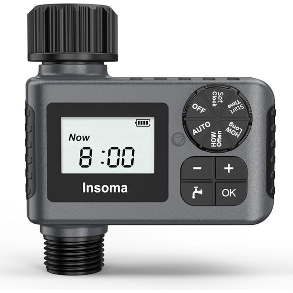 INSOMA Outdoor Garden Hose Faucet Timers, Programmable Water Sprinkler Timer with Rain Delay/Manual/Automatic Drip Irrigation and Lawn Watering System for Yard, 1 Outlet