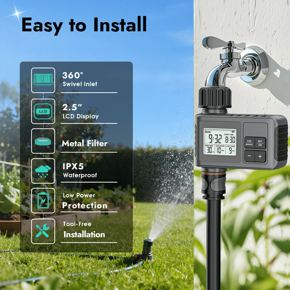 INSOMA Programmable Garden Hose Timer with Rain Delay - Automatic Sprinkler Timer for Lawns, Gardens, and Drip Irrigation Systems, Water-Saving Outdoor Faucet Timer with Large LCD Display