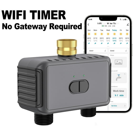 INSOMA 2 ZONE Smart WiFi Watering Timer, with APP Control, Rain Delay, IP55 Waterproof Sprinkler Timer for Lawn, Garden, Greenhouse, 3/4" Faucet