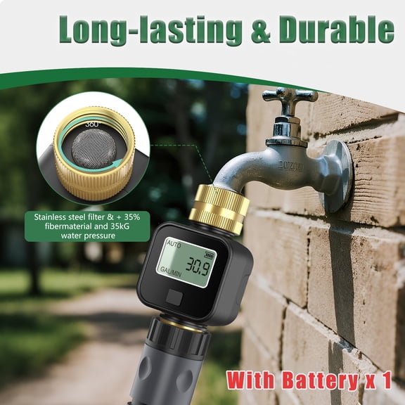 INSOMA Water Flow Meter with Brass Inlet Metal Thread, Measure Gallon/Liter Consumption and Flow Rate for RV Water Tank Filling, Outdoor Garden Hose Watering, Lawn Sprinkler and Nozzle Sprayer