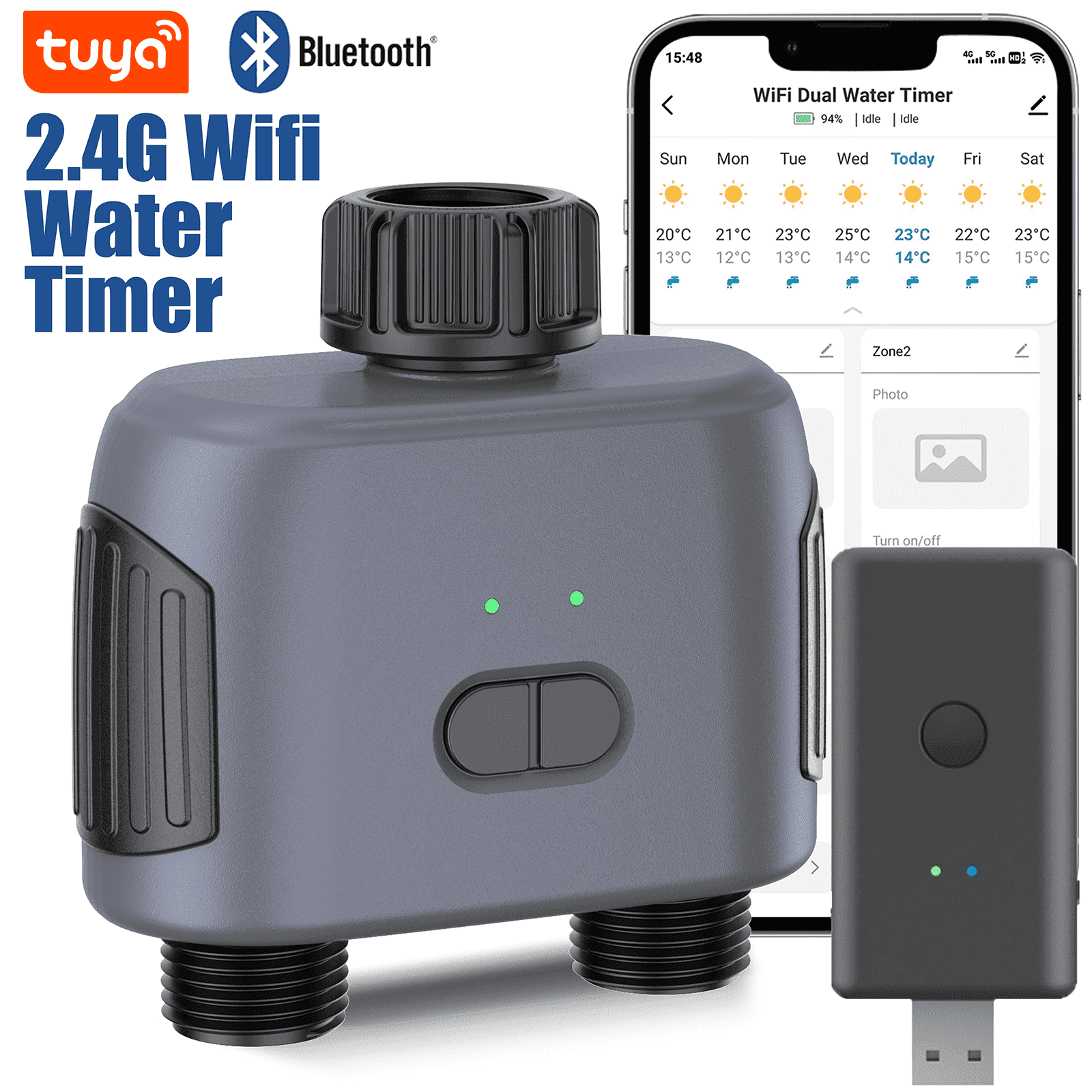 INSOMA WiFi Water Timer, 2 Zones Hose Timer for Garden with Wi-Fi