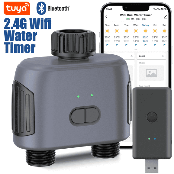 2-Zone Watering Controller, Smart Irrigation Timer for Garden