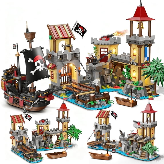 INSOON 1502-Piece Pirate Castle Building Set with LED Lights and 3 ...