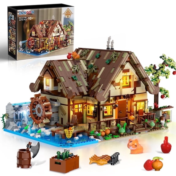 INSOON 2570-Piece Forest Wood Cabin Building Block Set with LED Light for Adults and Kids 6+