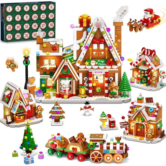 INSOON Advent Calendar Gingerbread House Mini Building Set with Lights 24 Count