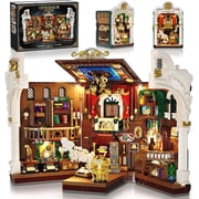 INSOON Dinosaur Museum Book Nook Building Set with Light, 1500PCS DIY Bookend Building Block Kit for Bookshelf Decor, Miniature Book Nook Model for Adults and Kids Ages 8+