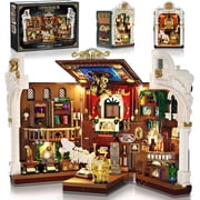 INSOON Dinosaur Museum Book Nook Building Set with Light, 1500PCS DIY Bookend Building Block Kit for Bookshelf Decor, Miniature Book Nook Model for Adults and Kids Ages 8+