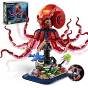 INSOON Octopus Building Set with LED Light, 1033PCS Ocean Animal Building Blocks Kit with Moving Tentacles, Marine Life Model Building Toy for Adults Teens