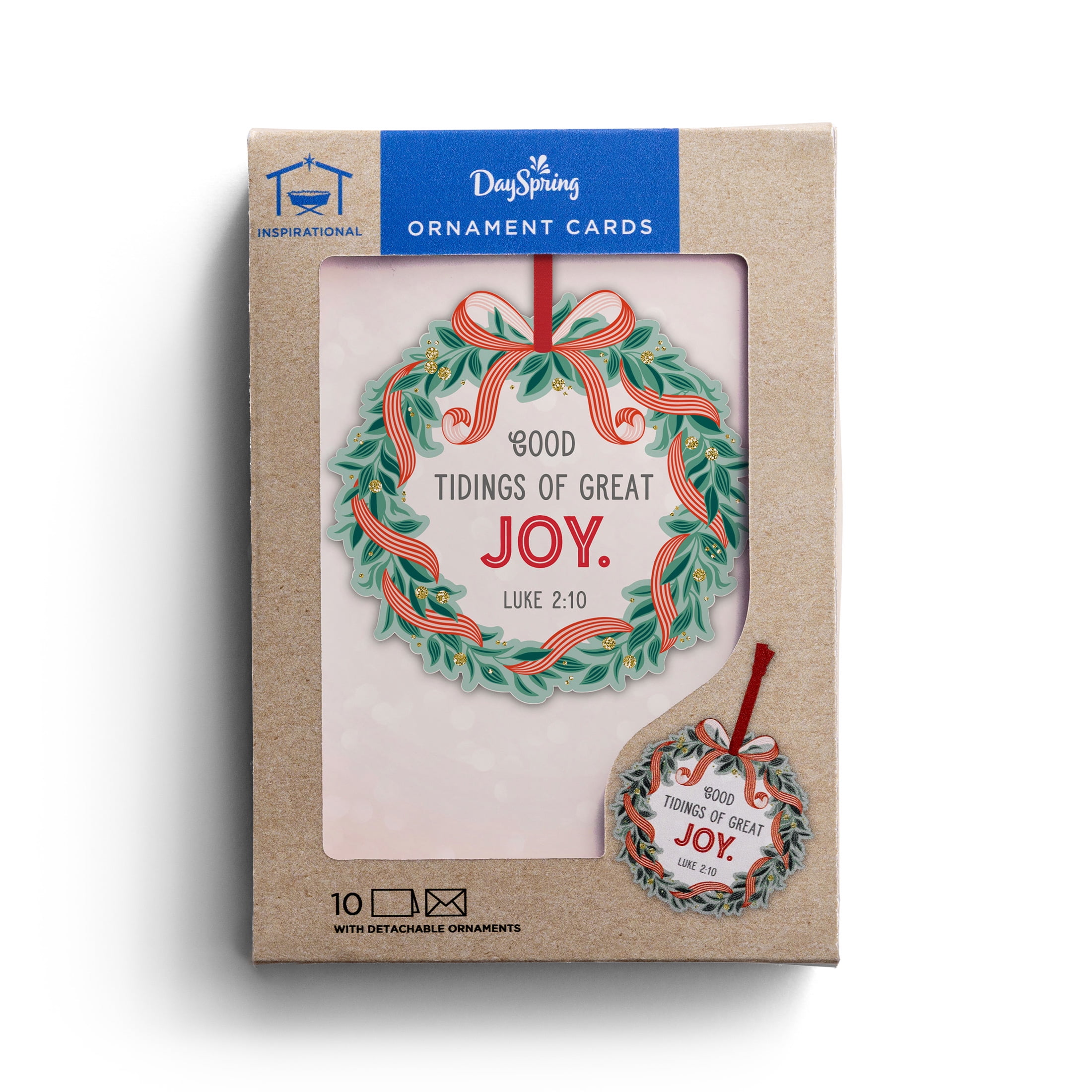 2025 DaySpring - Christmas Wreath Ornament Card-10 Cards and Envelopes
