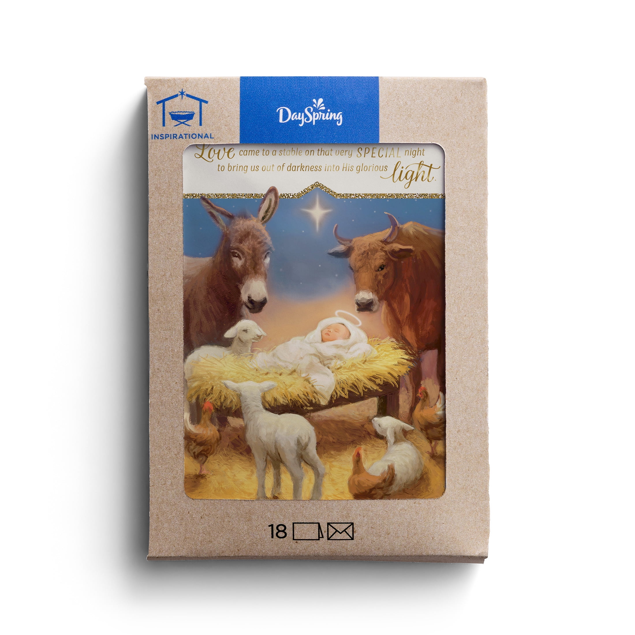 2025 DaySpring - Blue Manger - 18 Christmas Cards in a Kraft box, KJV