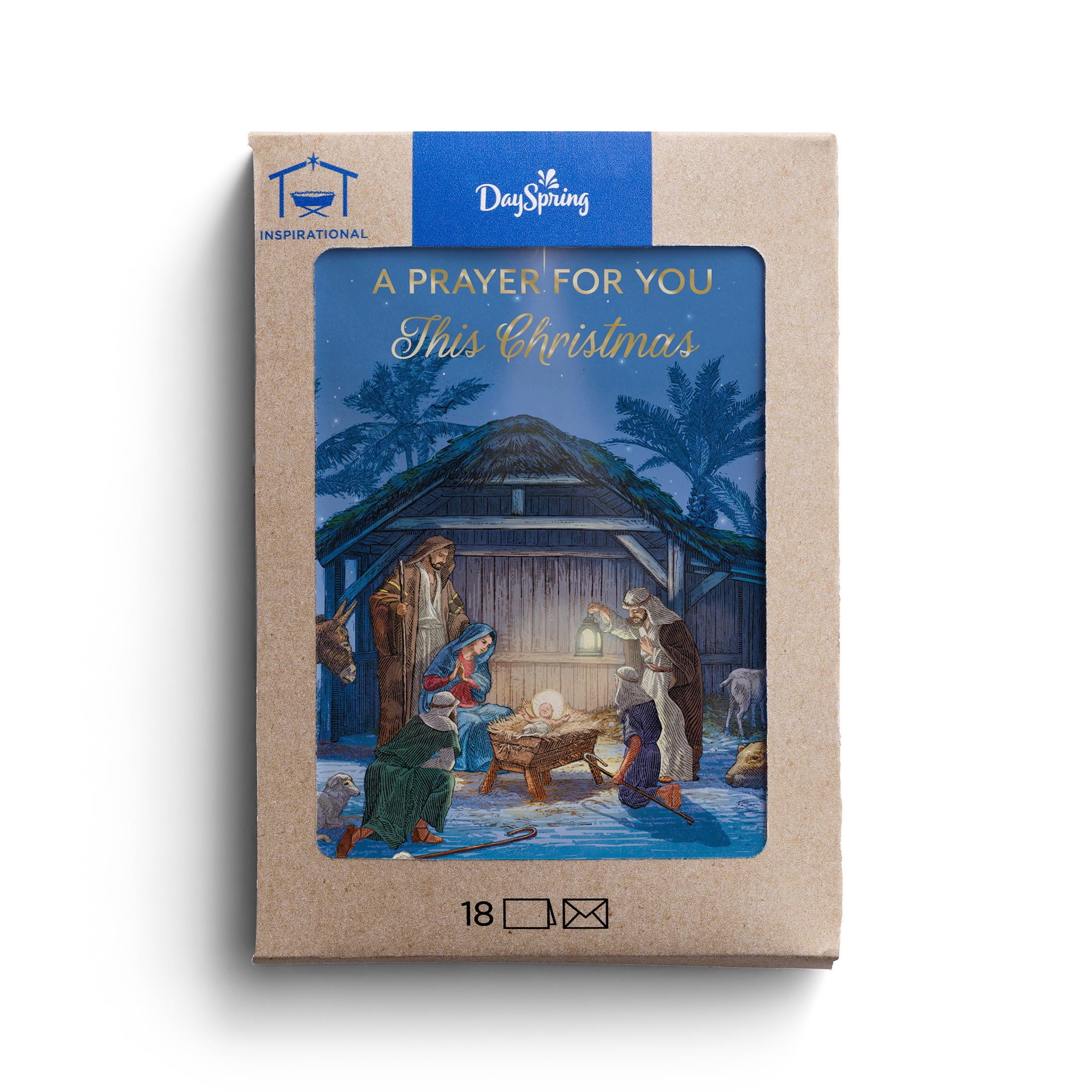 2025 DaySpring - Blue Nativity - 18 Christmas Cards in a Kraft Box KJV