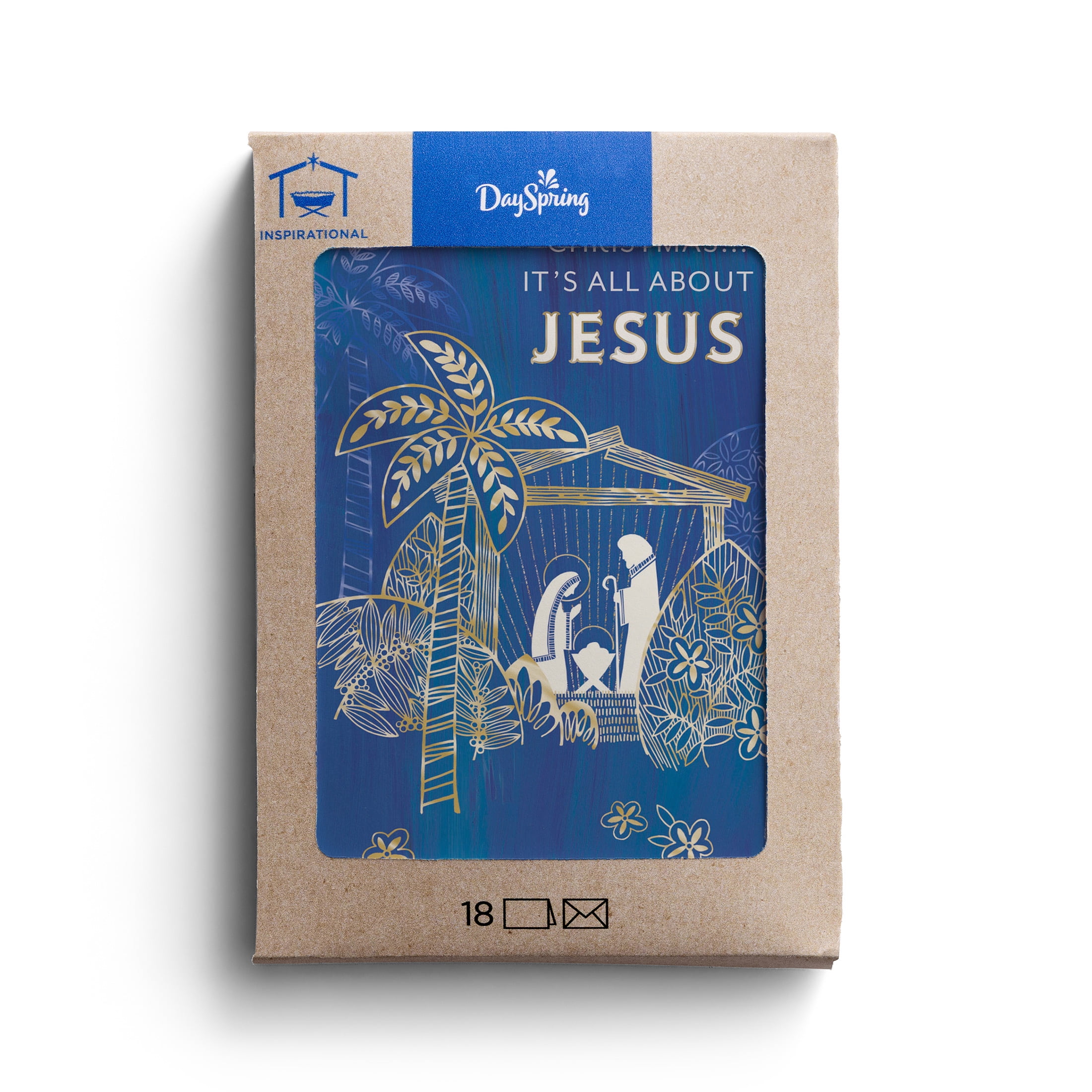 2025 DaySpring - Blue Nativity - 18 Christmas Cards in a Kraft Box NLT