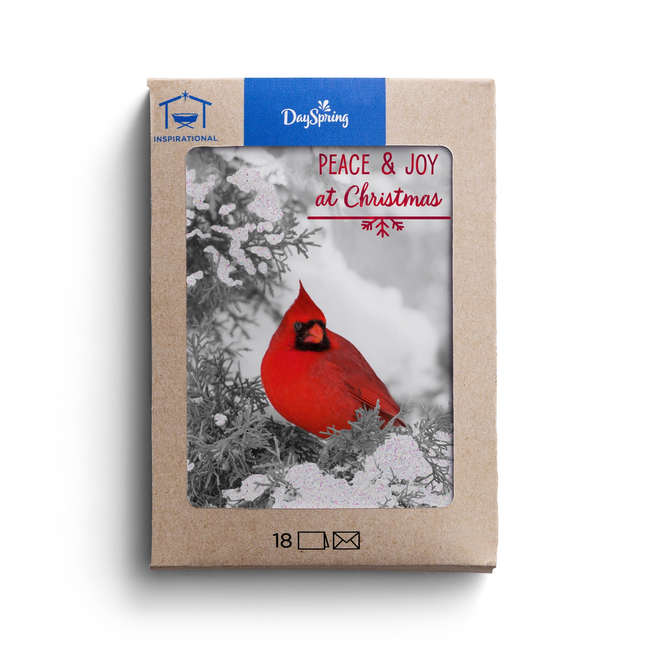 2025 DaySpring - Black and White Cardinal - 18 Christmas Cards in a Kraft box, NLT