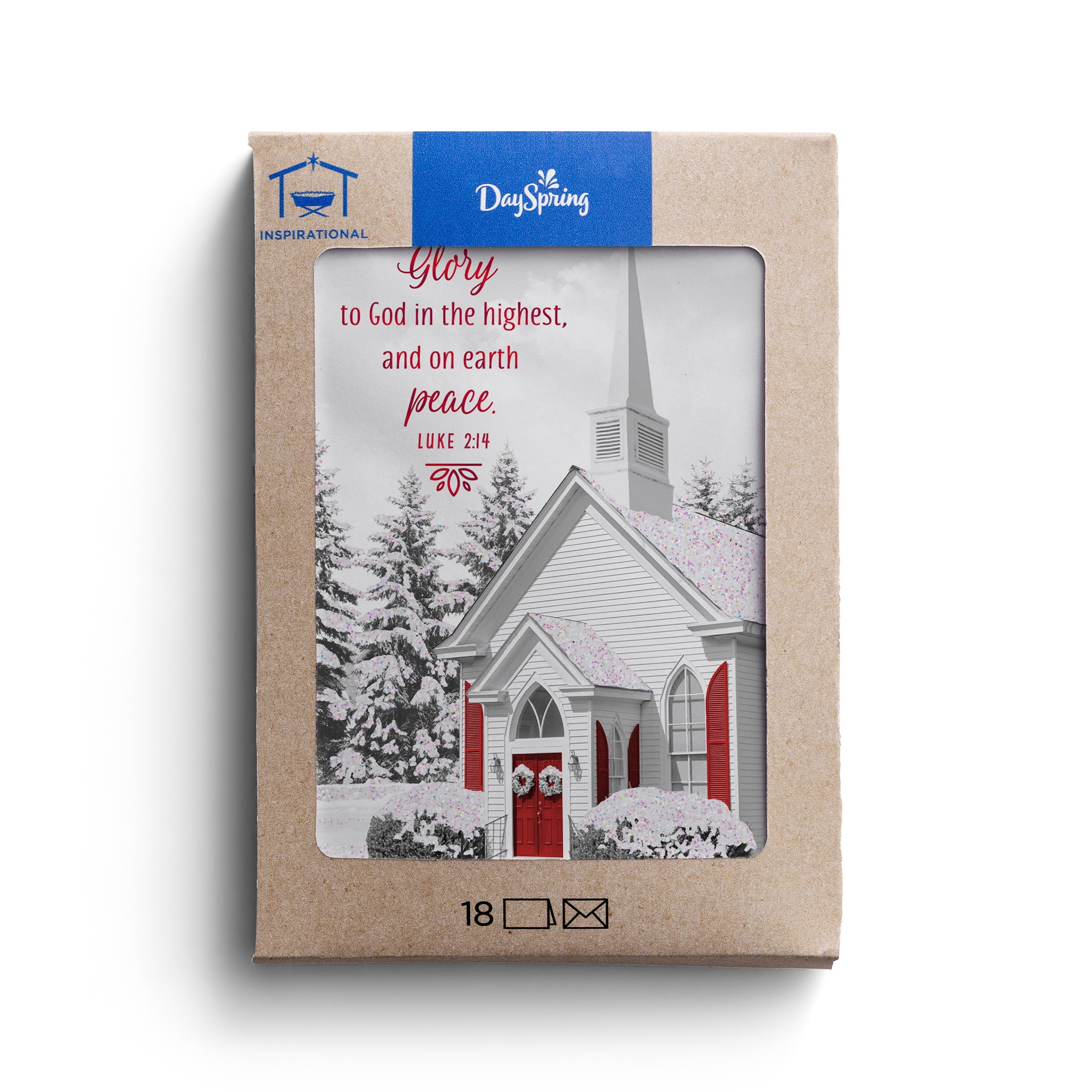 2025 DaySpring - Black and White Church - 18 Christmas Cards in a Kraft box, KJV