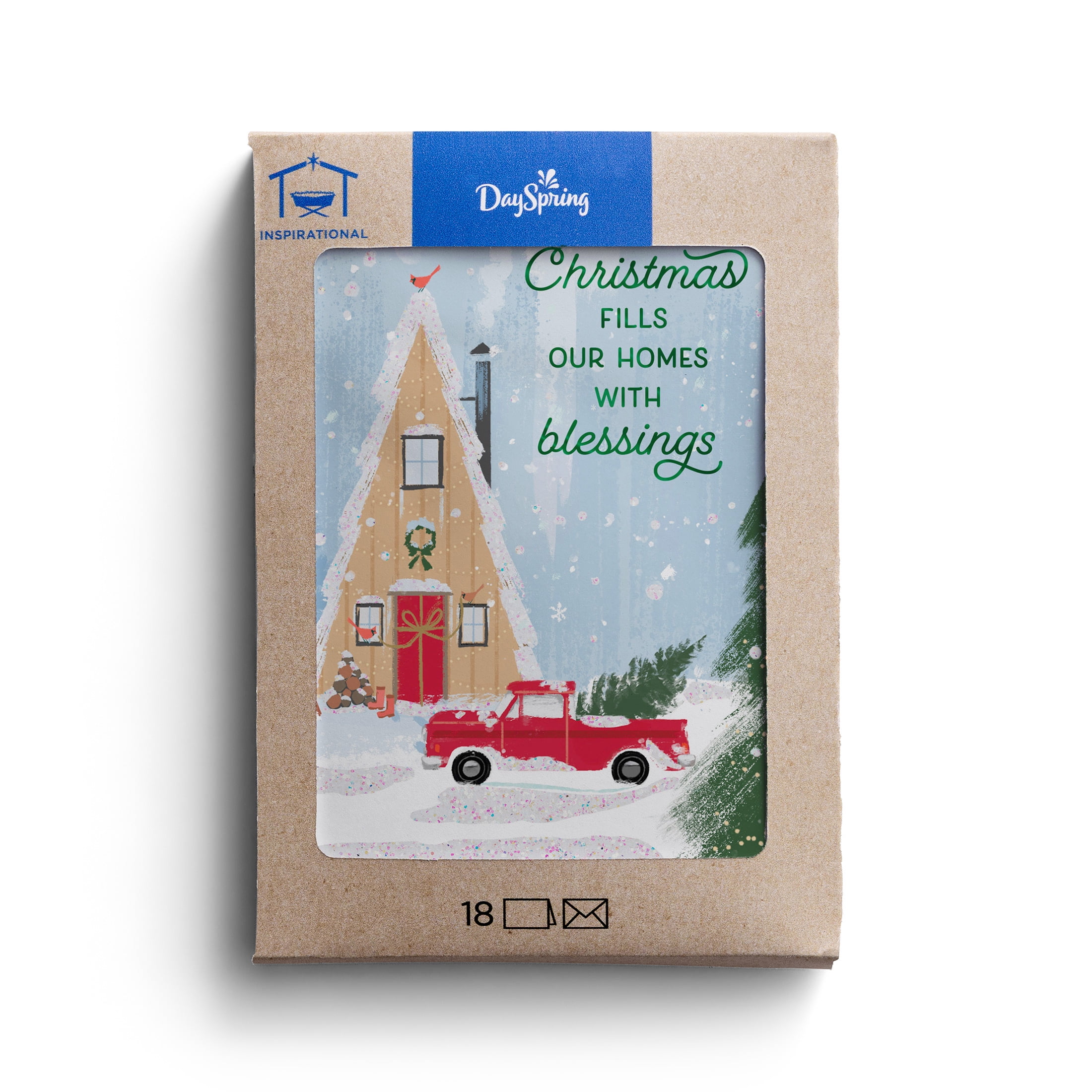 2025 DaySpring - Red Truck Cabin - 18 Christmas Cards in a Kraft Box, KJV