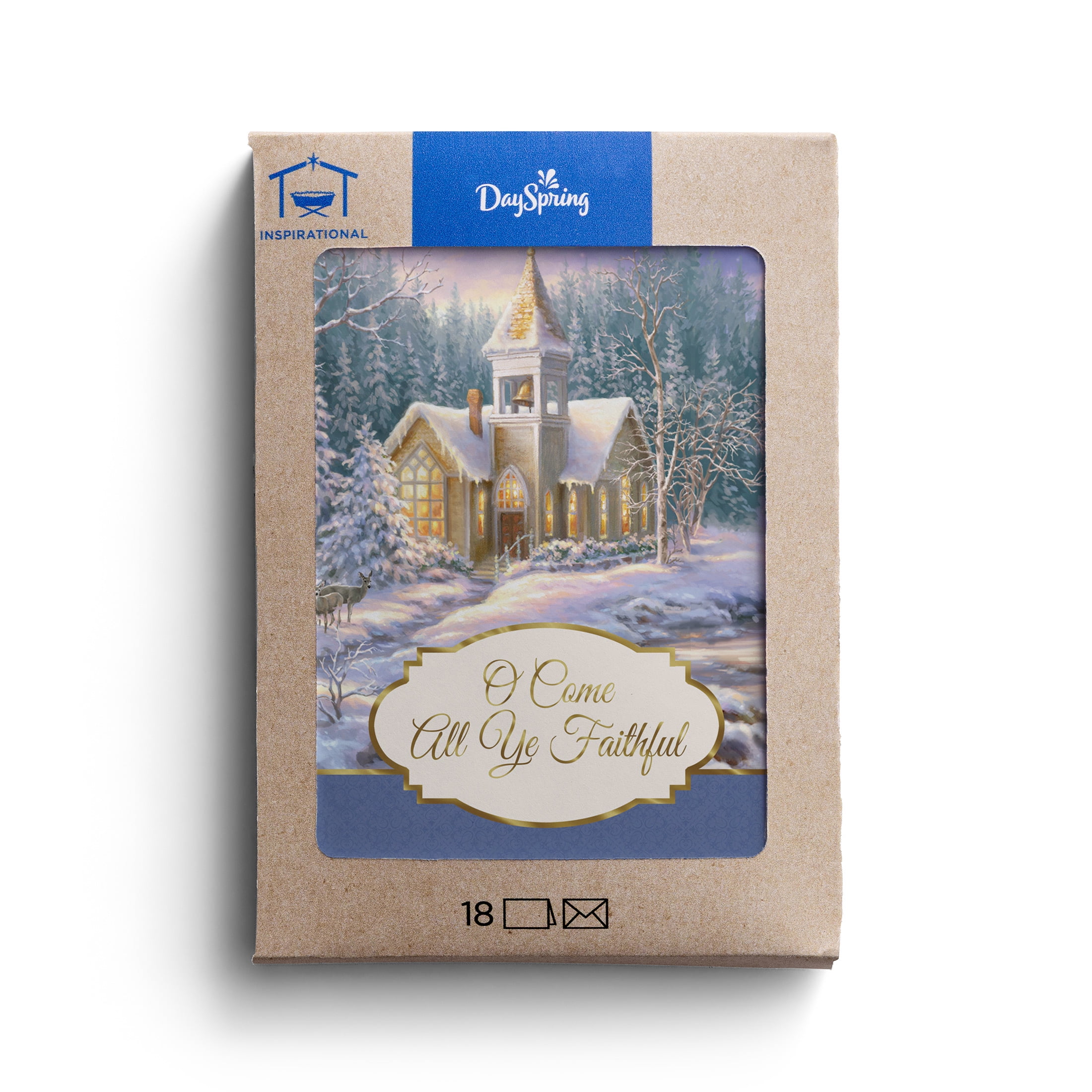 2025 DaySpring - Snowy Church - 18 Christmas Cards in a Kraft box, NCV