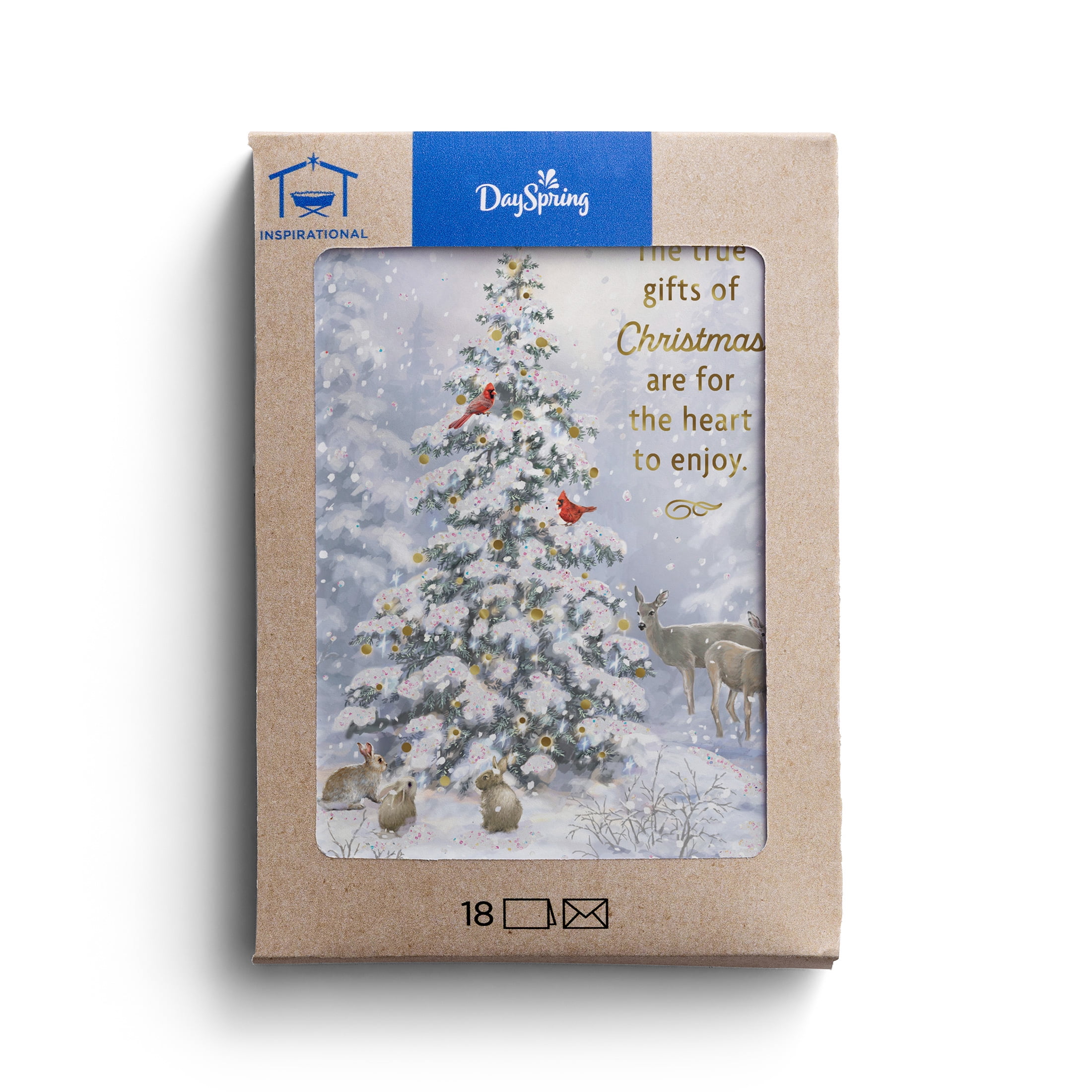 2025 DaySpring - Snowy Christmas Tree - 18 Christmas Cards in a Kraft Box, NKJV