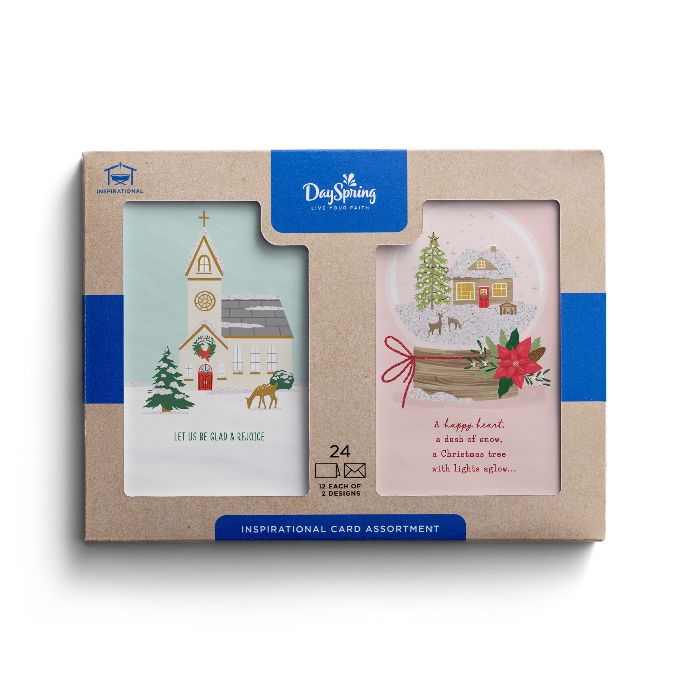 2025 DaySpring - Christmas Church and Snow globe - 24 Christmas Cards, Boxed Cards, NLT