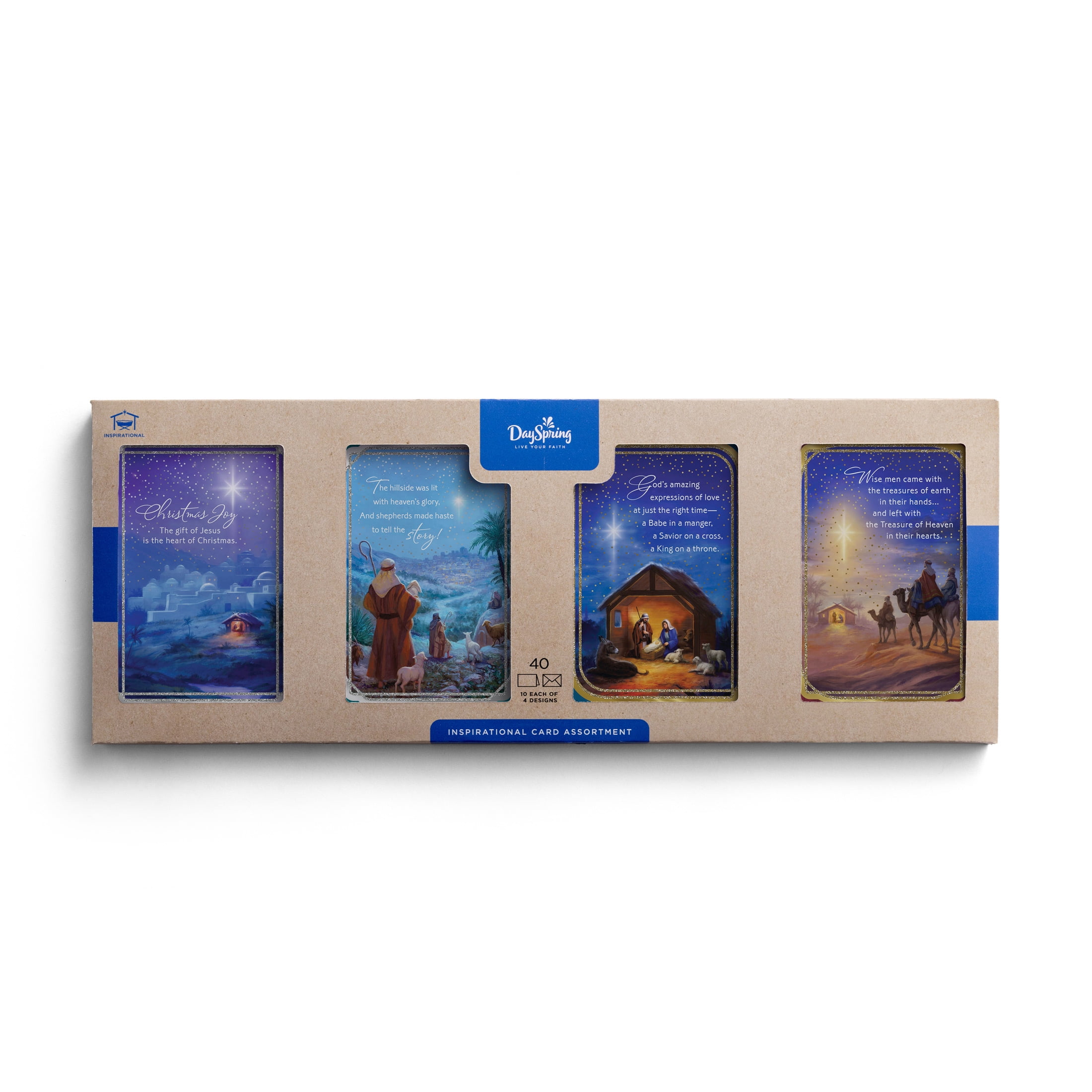 2025 DaySpring - Blue Nativity Inspirational Assortment - 40 Christmas Cards, KJV, NIV