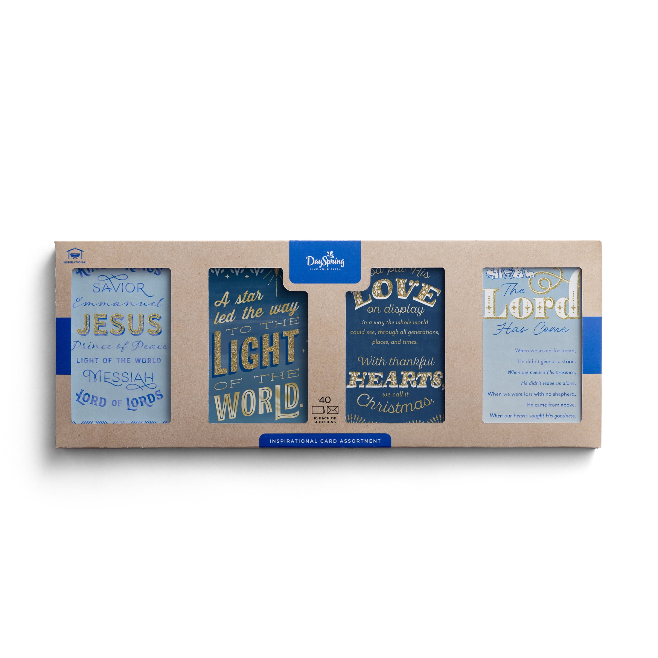 2025 DaySpring - Insp Blue Lettering Assortment - 40 Christmas Cards, Boxed Cards, KJV