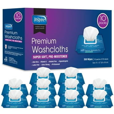 INSPIRE Adult Wet Wipes for Incontinence & Cleansing, 8"x12" (500CT (10 Packs of 50)) XL