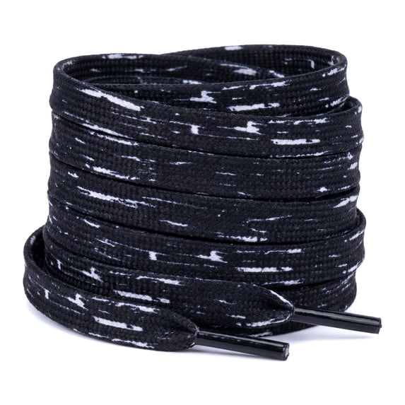 INSPIRE CHIC 1 Pair Flat Shoe Laces for Sneakers, 0.31" Tie-Dye Brush Printed Soft Shoelaces Shoestrings for Casual Hiking Shoes Black White 140cm/55.1"