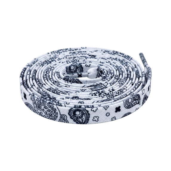 INSPIRE CHIC 1 Pair Paisley Printed Flat Shoe Laces for Sneakers, 0.31" Colourful Shoelaces Shoestrings for Casual Hiking Shoes White Black 120cm/47.2"