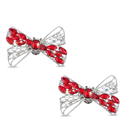INSPIRE CHIC 2 PCS Women's Bow Shoe Clips Rhinestone Satin Shoe Buckle Removable Decorative Clips for Heels Flats Red 2.64*1.85 inches