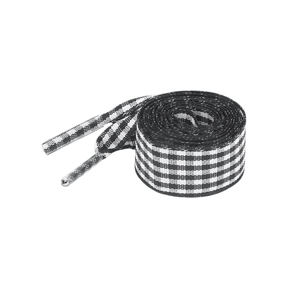 INSPIRE CHIC 2 Pairs Flat Plaid Laces Fabric Ribbon Two-Tone Checkered 0.6" Wide Shoelaces for Sneakers Black 100cm/39.4"