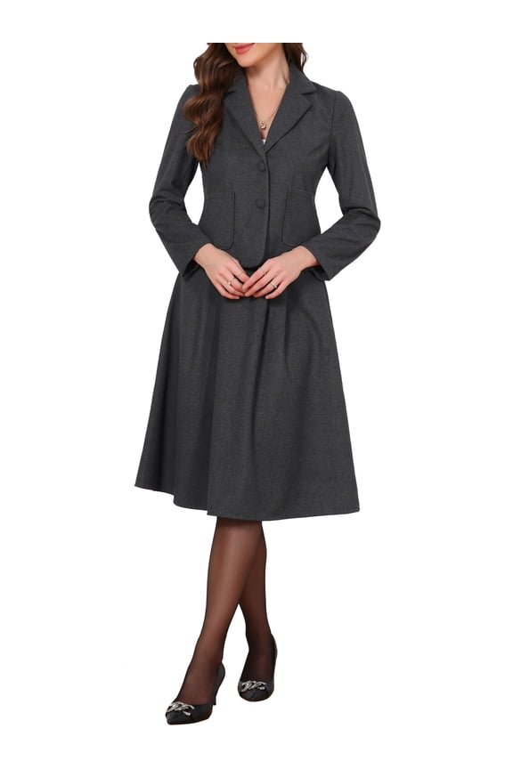 2 Piece Skirt Suit Set for Women's Tailored Blazer and Pleated Midi Skirt, Elegant Business Office Outfit M Dark Gray