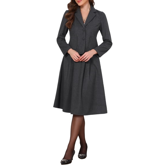 INSPIRE CHIC 2 Piece Skirt Suit Set for Women's Tailored Blazer and Pleated Midi Skirt, Elegant Business Office Outfit XS Dark Gray