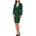 thumbnail image 1 of INSPIRE CHIC 2 Pieces Suit Set Business Set for Women's Work Long Sleeve Notched Lapel Formal Skirt Suit M Dark Green, 1 of 6