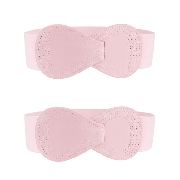 INSPIRE CHIC 2Pcs Interlock 8-shaped Buckle Elastic Faux Leather Stretch Waist Belt for Lady 27x2.36"(LxW) Light Pink