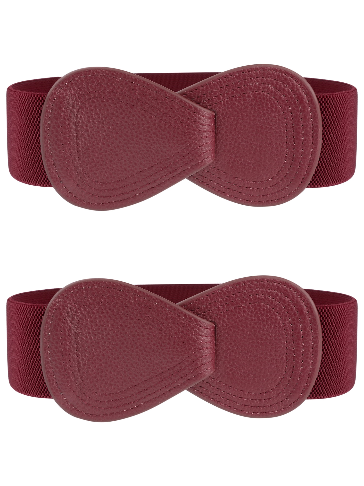 7737 2pcs Plus Size Interlock 8-shaped Buckle Elastic Faux Leather Stretch INSPIRE CHIC 2Pcs Interlock 8-shaped Buckle Elastic Faux  main image 4