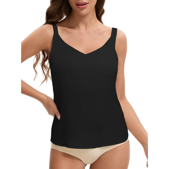 INSPIRE CHIC 3 Choise for Women's Square or V Neck Cami Vest Wide Strap Light Loose Fit Sleeveless Tank Camisole M Black Y2