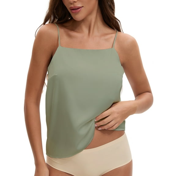 INSPIRE CHIC 3 Choise for Women's Square or V Neck Cami Vest Wide Strap Light Loose Fit Sleeveless Tank Camisole M Light Green