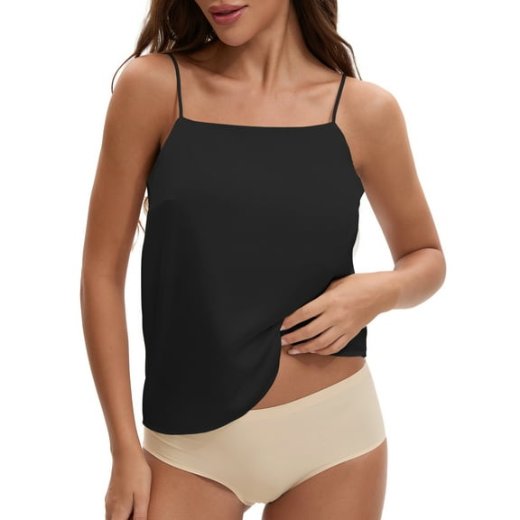 INSPIRE CHIC 3 Choise for Women's Square or V Neck Cami Vest Wide Strap Light Loose Fit Sleeveless Tank Camisole S Black Y3