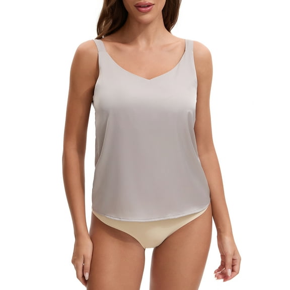 INSPIRE CHIC 3 Choise for Women's Square or V Neck Cami Vest Wide Strap Light Loose Fit Sleeveless Tank Camisole S Gray