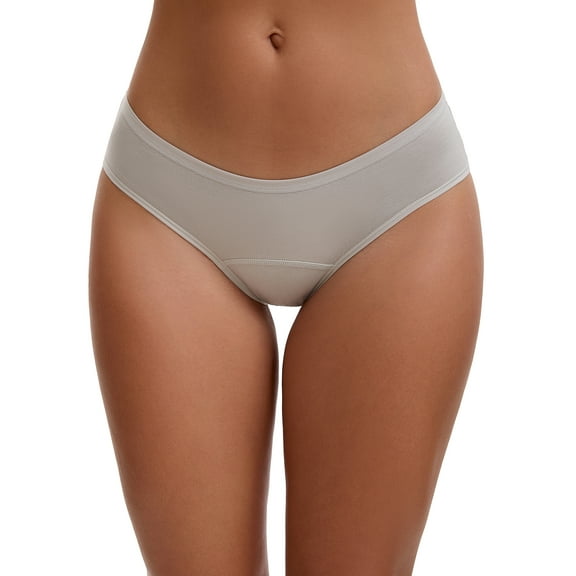 INSPIRE CHIC 3 Layers Leak Proof Briefs for Women's Cotton Mid-Waisted Elastic Waistband Underwear M Gray